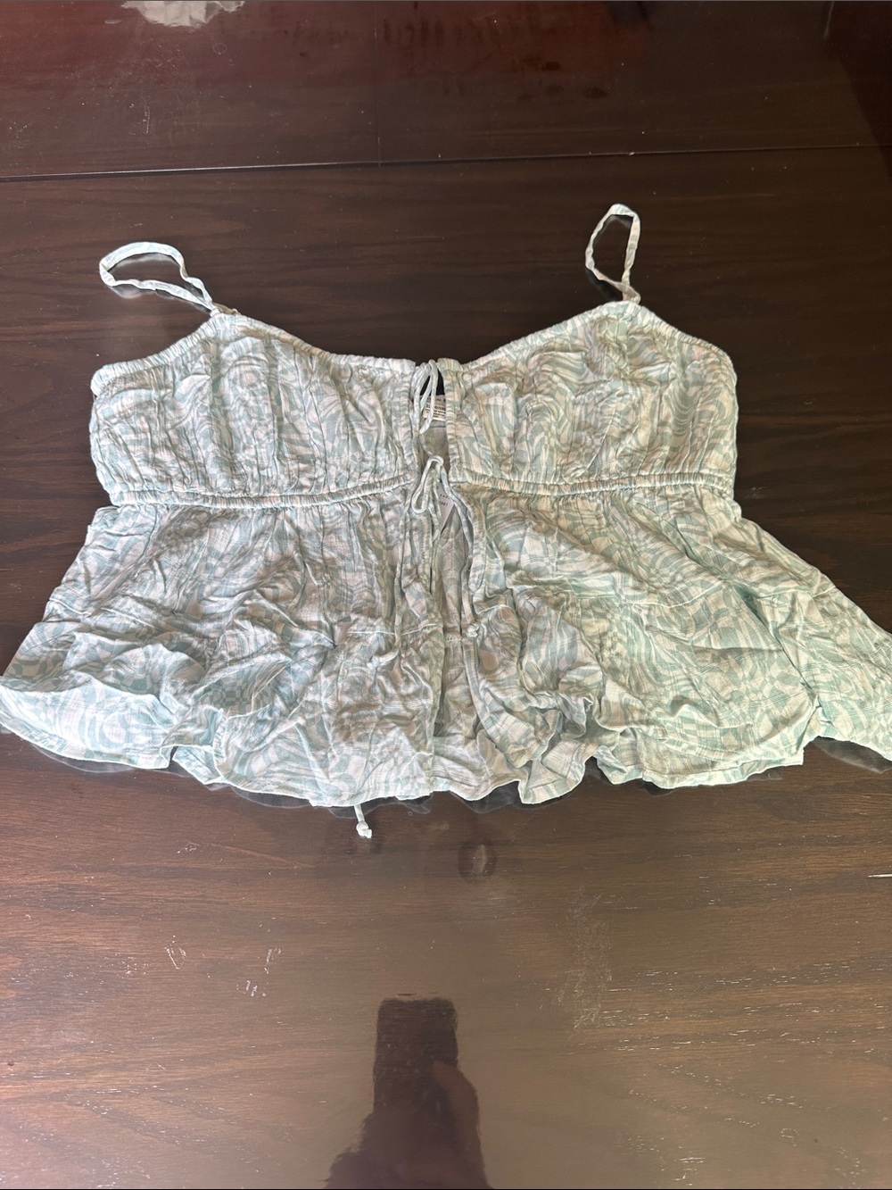 American Eagle Outfitters Light Green Printed Tie-Front Camisole